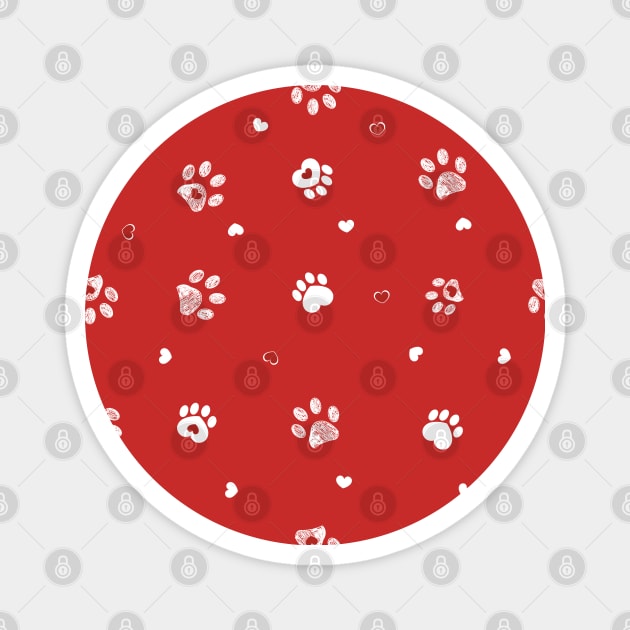 Red background with white paw prints Magnet by GULSENGUNEL